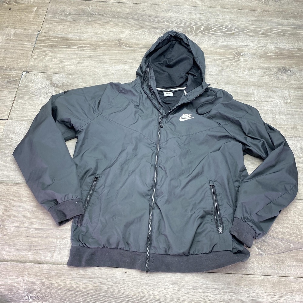 Nike Jacket Mens Large Black Windbreaker Hooded Full Zip Running AT5270-010